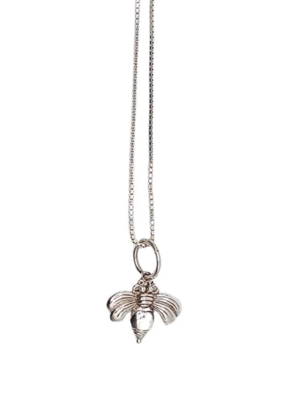 Vintage Sterling Silver Bee Pendant Necklace - Silver